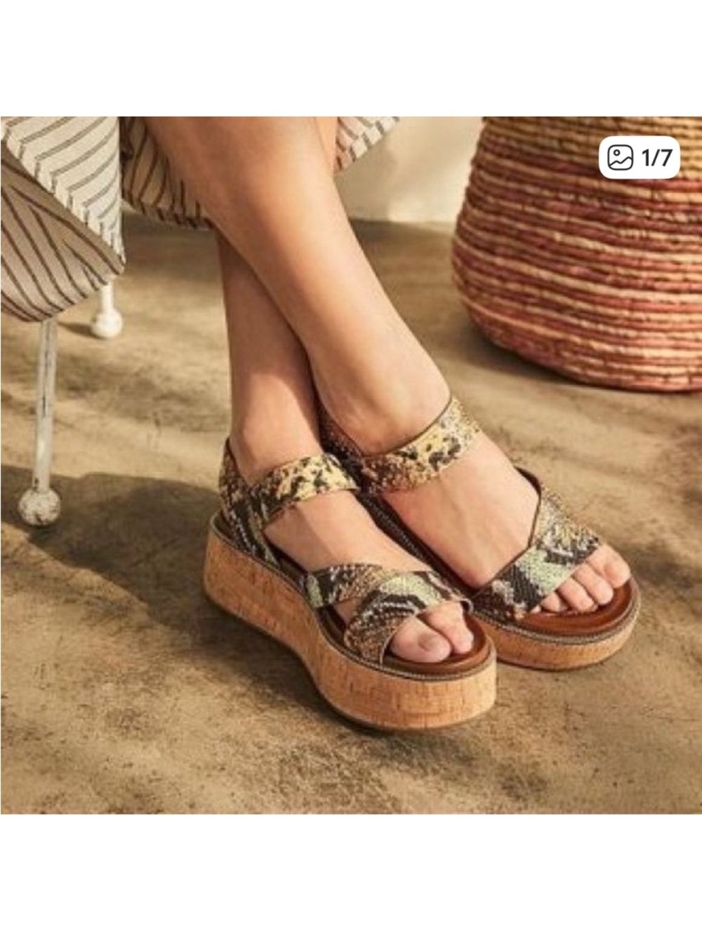 Franco Sarto Snake Print Cork Platform Wedge Sandals Women’s 8.5 Leather